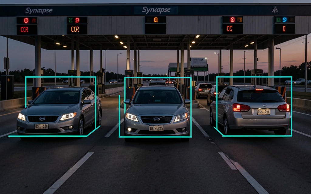 Multi-vehicle toll plaza with multiple plate detections